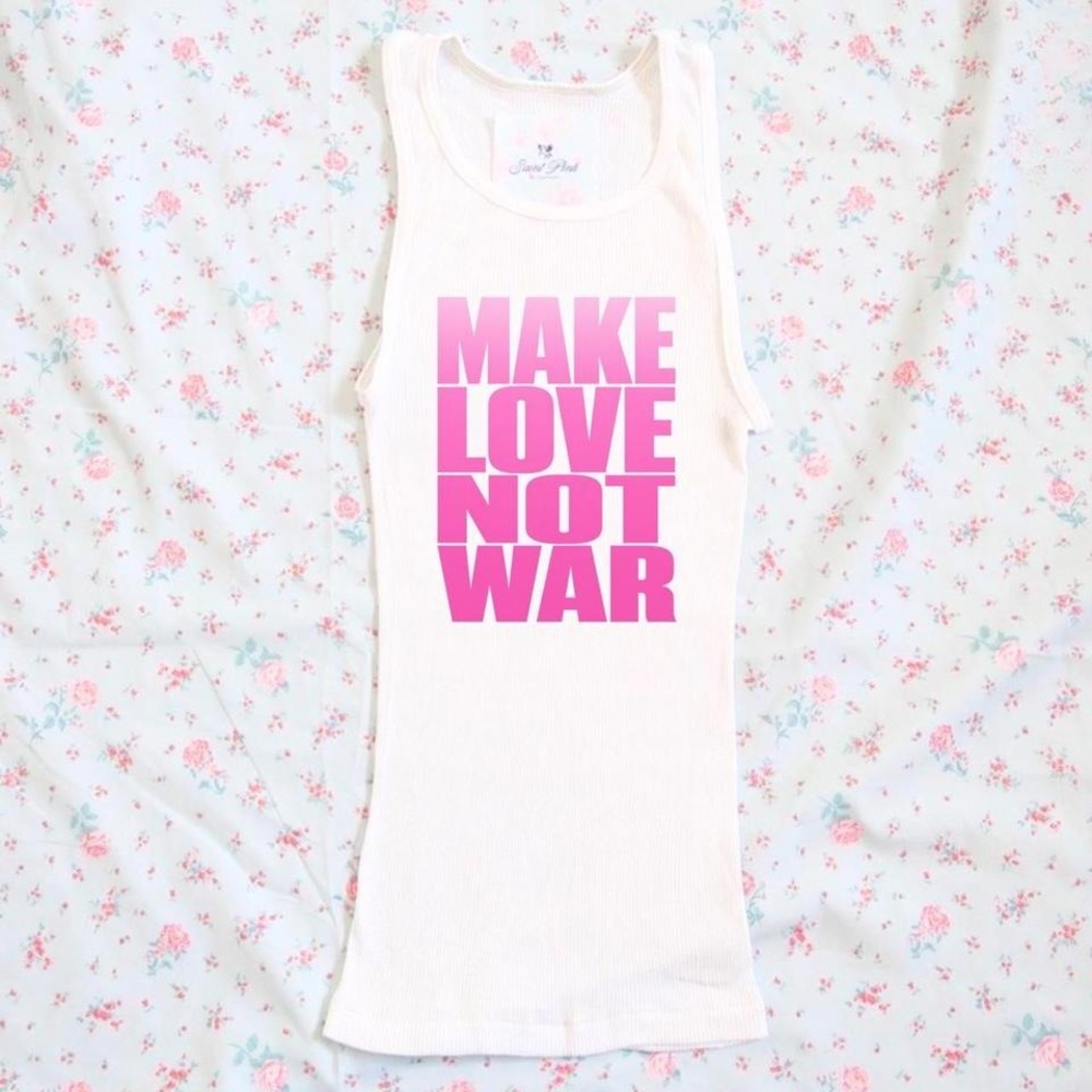 make love not war graphic ribbed tank y2k saint pink - Picture 1 of 1